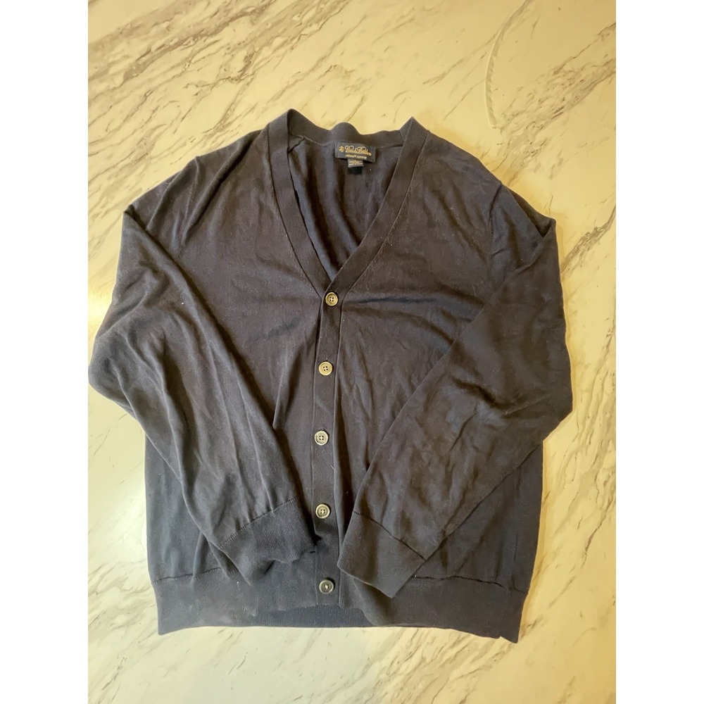 Brooks Brothers Cardigan Sweater Mens Large Navy Blue 100% Supima Cotton V-Neck